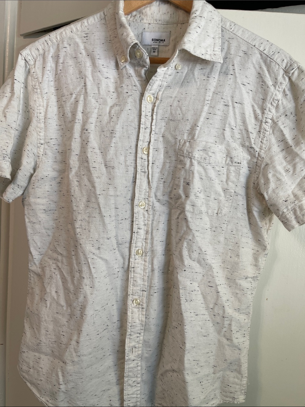 Sonoma White Short-Sleeve Button-Down with Black Speckle